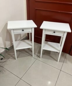 Two white IKEA HEMNES bedside tables (approximately 46x35 cm) made of solid wood. - Image 2