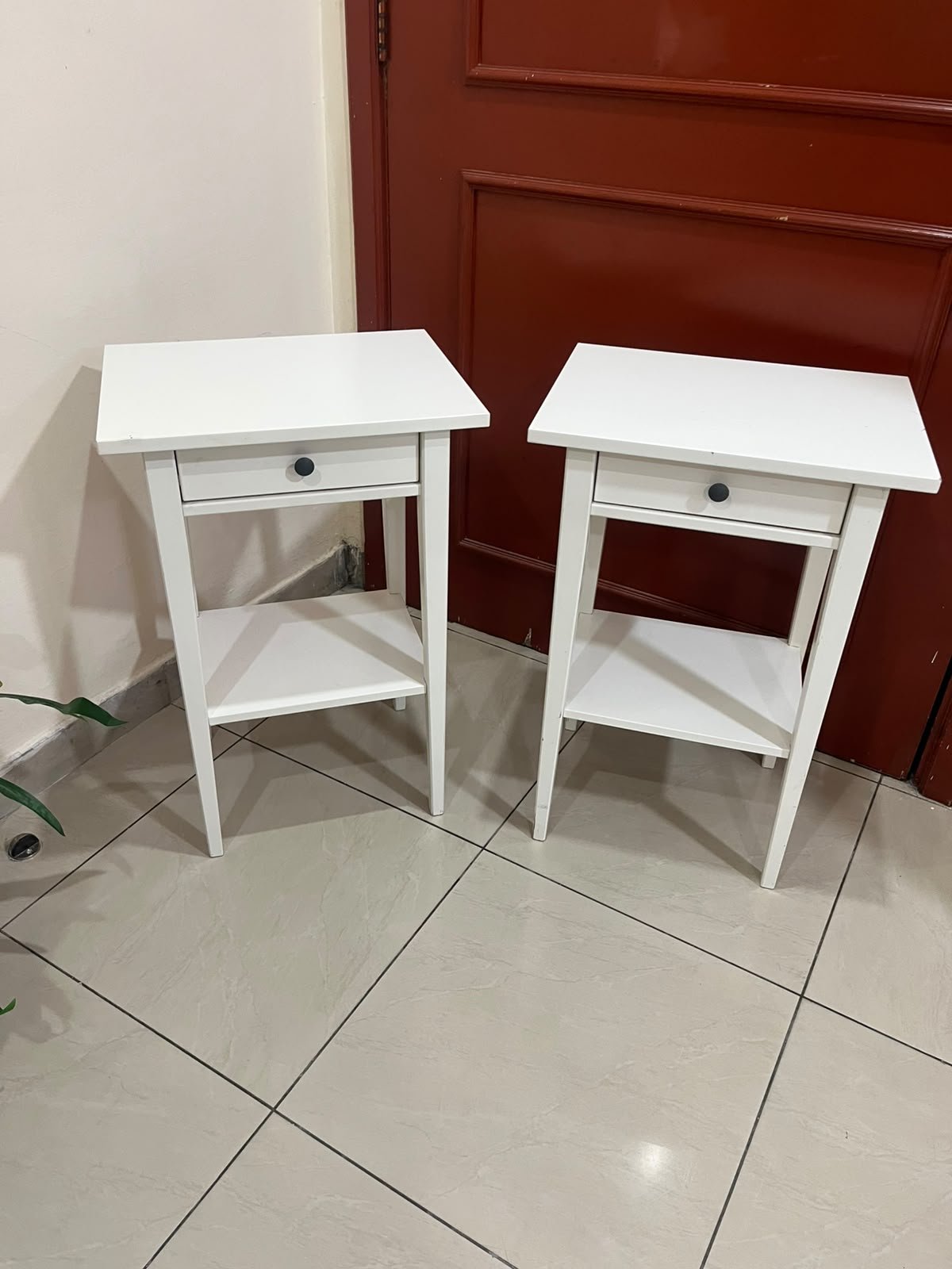 Two white IKEA HEMNES bedside tables (approximately 46x35 cm) made of solid wood. - Image 2