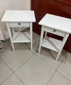 Two white IKEA HEMNES bedside tables (approximately 46x35 cm) made of solid wood. - Image 3