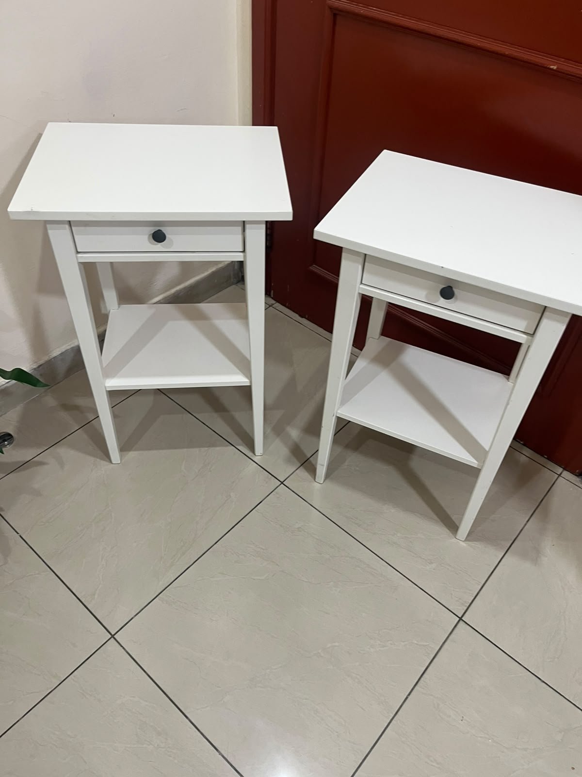 Two white IKEA HEMNES bedside tables (approximately 46x35 cm) made of solid wood. - Image 3