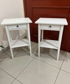 Two white IKEA HEMNES bedside tables (approximately 46x35 cm) made of solid wood. - Image 5