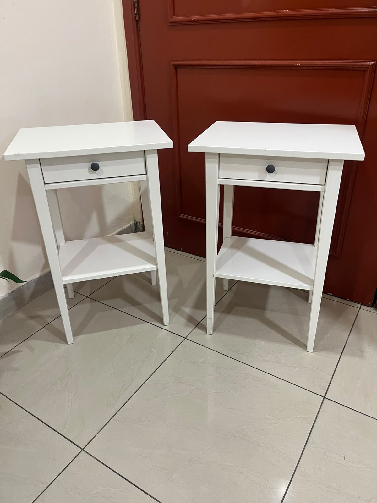 Two white IKEA HEMNES bedside tables (approximately 46x35 cm) made of solid wood. - Image 5