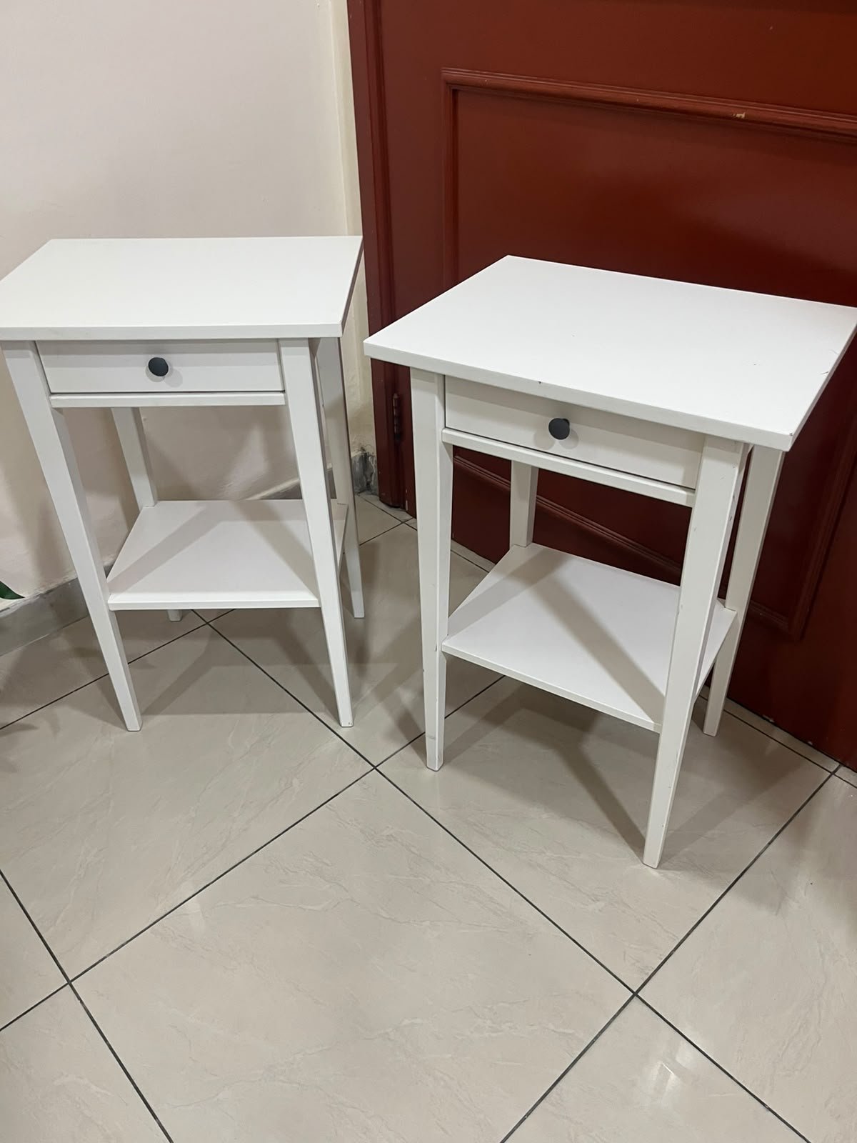 Two white IKEA HEMNES bedside tables (approximately 46x35 cm) made of solid wood. - Image 7