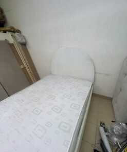A modern single bed featuring a rounded (arched) headboard, upholstered in white or light beige fabric (such as bouclé or light-colored velvet), and including a mattress. Dimensions: 140 x 200 cm. - Image 5