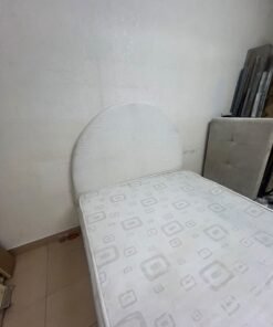 A modern single bed featuring a rounded (arched) headboard, upholstered in white or light beige fabric (such as bouclé or light-colored velvet), and including a mattress. Dimensions: 140 x 200 cm. - Image 10