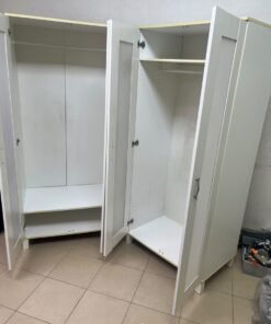 Two IKEA Aneboda wardrobes (or similar white, two-door models with ribbed-glass doors). - Image 8