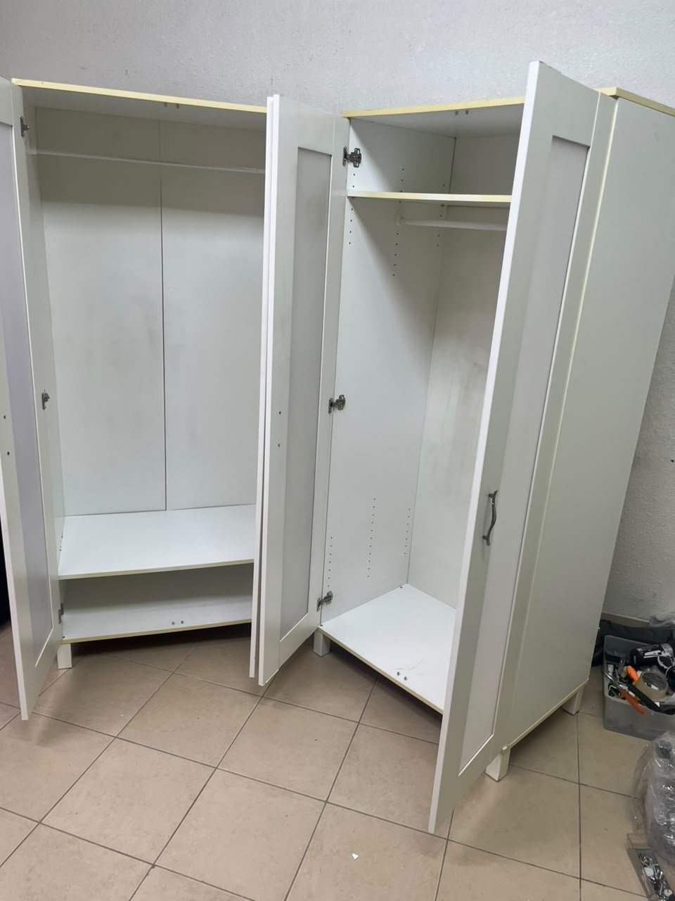 Two IKEA Aneboda wardrobes (or similar white, two-door models with ribbed-glass doors). - Image 8
