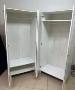 Two IKEA Aneboda wardrobes (or similar white, two-door models with ribbed-glass doors). - Image 9