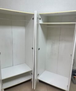 Two IKEA Aneboda wardrobes (or similar white, two-door models with ribbed-glass doors). - Image 10