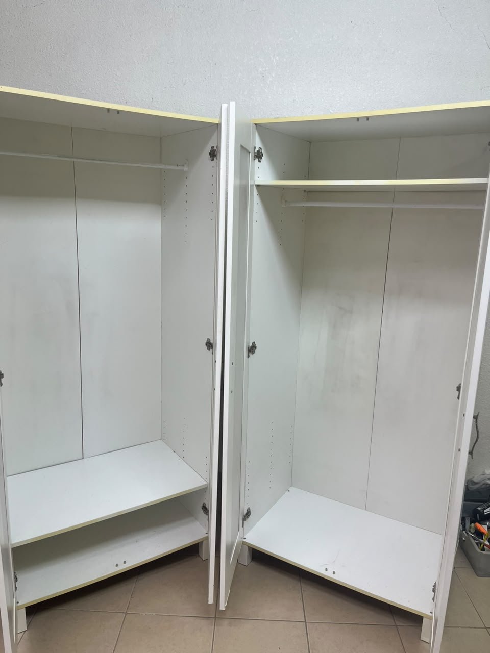 Two IKEA Aneboda wardrobes (or similar white, two-door models with ribbed-glass doors). - Image 10