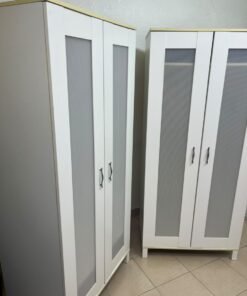 Two IKEA Aneboda wardrobes (or similar white, two-door models with ribbed-glass doors). - Image 2