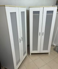 Two IKEA Aneboda wardrobes (or similar white, two-door models with ribbed-glass doors). - Image 5