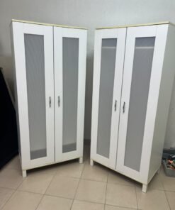 Two IKEA Aneboda wardrobes (or similar white, two-door models with ribbed-glass doors). - Image 6