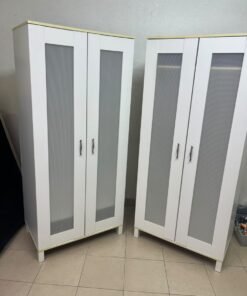 Two IKEA Aneboda wardrobes (or similar white, two-door models with ribbed-glass doors). - Image 11
