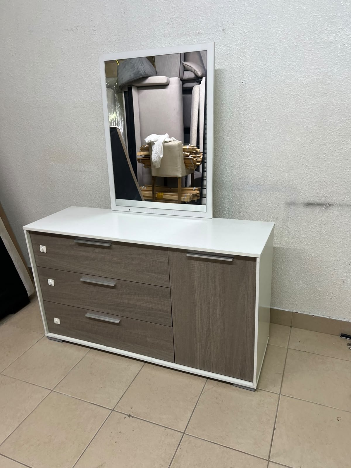 Thomas Dresser with Mirror (White/Walnut) from Danube Home. - Image 5