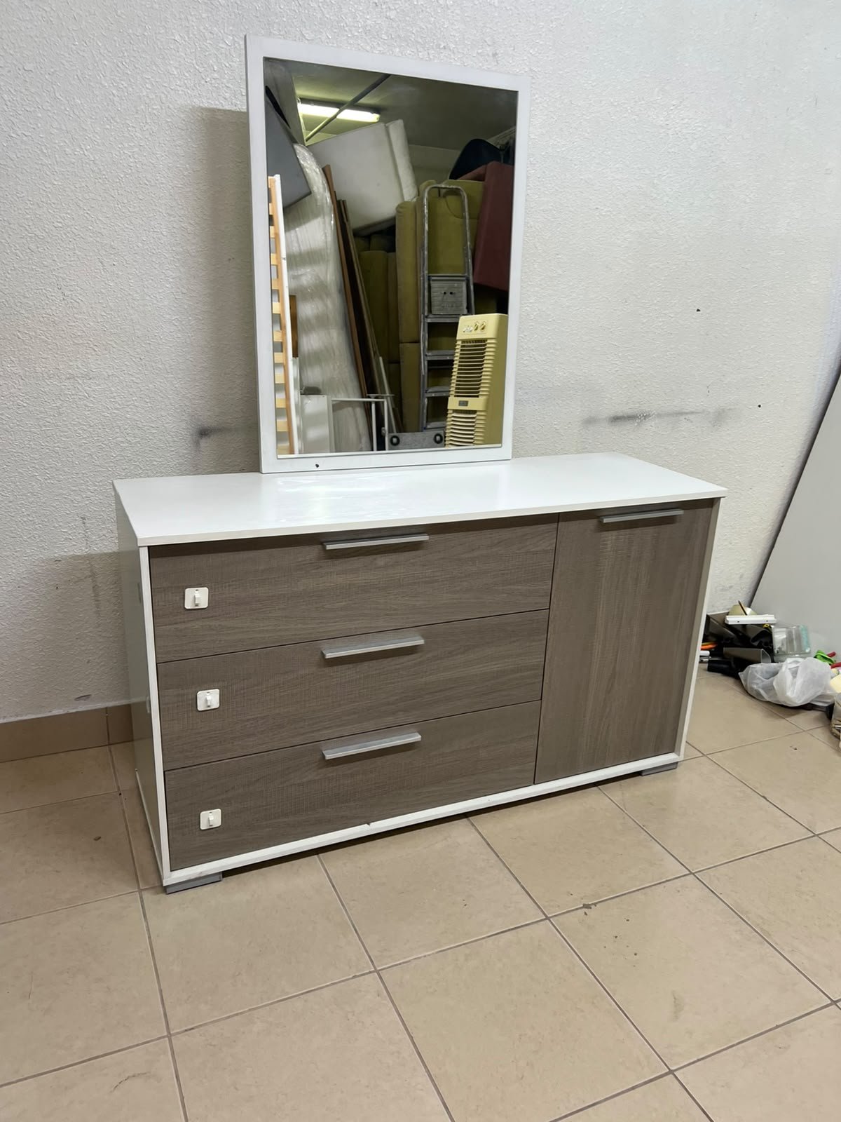 Thomas Dresser with Mirror (White/Walnut) from Danube Home.