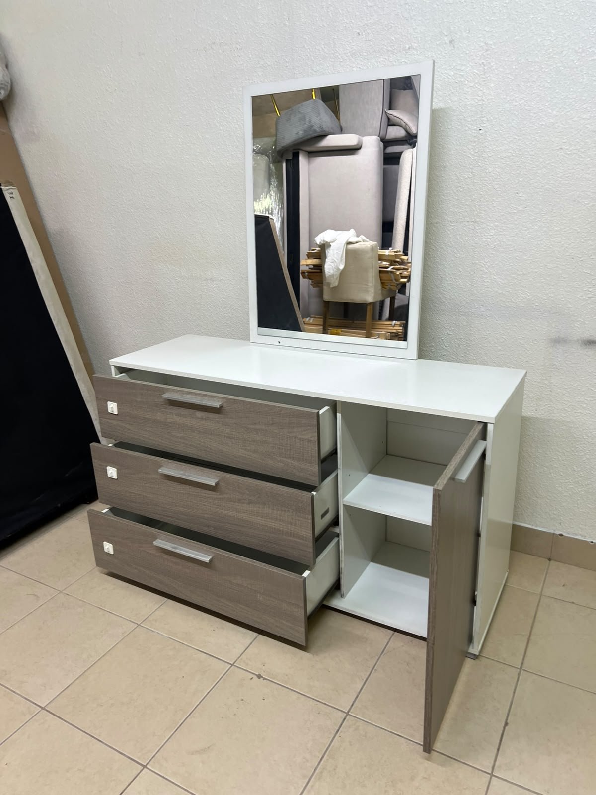 Thomas Dresser with Mirror (White/Walnut) from Danube Home. - Image 8