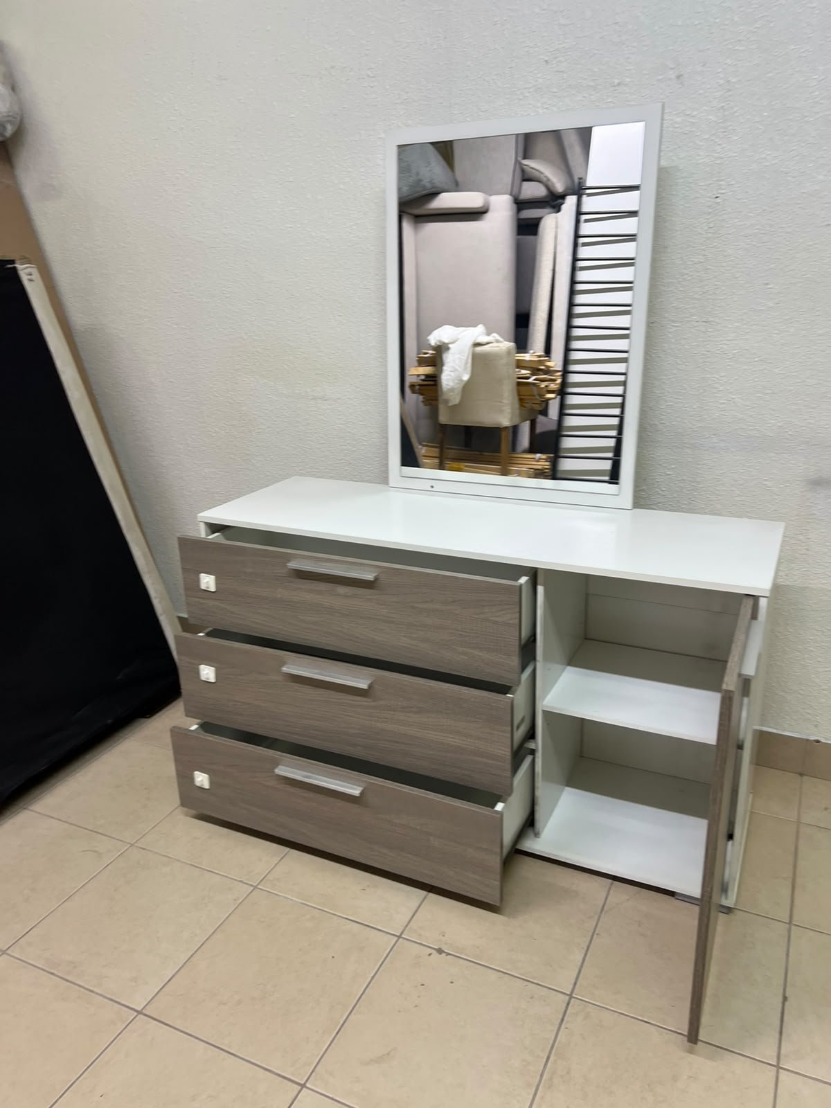 Thomas Dresser with Mirror (White/Walnut) from Danube Home. - Image 9
