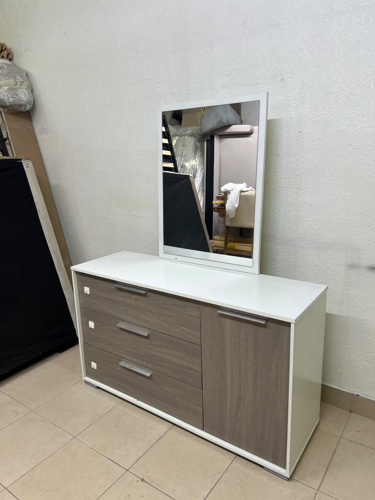 Thomas Dresser with Mirror (White/Walnut) from Danube Home. - Image 10