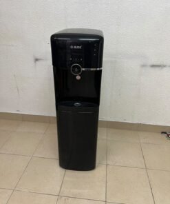 A black, freestanding water cooler from Sure—specifically a bottom-loading model (such as the SBL70 or SBL1970BP)—that allows the water bottle to be easily placed inside the bottom compartment. - Image 11