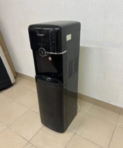 A black, freestanding water cooler from Sure—specifically a bottom-loading model (such as the SBL70 or SBL1970BP)—that allows the water bottle to be easily placed inside the bottom compartment. - Image 10