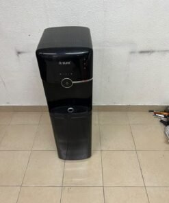 A black, freestanding water cooler from Sure—specifically a bottom-loading model (such as the SBL70 or SBL1970BP)—that allows the water bottle to be easily placed inside the bottom compartment. - Image 3