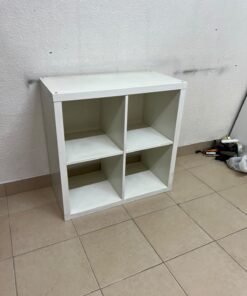 The product shown in the image is a square storage shelving unit from IKEA's KALLAX series (white, measuring 77x77 cm). - Image 8