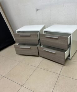 Two modern, two-tone (white and walnut/gray) bedside tables featuring two drawers and silver handles, similar to the "Marissa" or "Thomas" 2-drawer nightstands (white/walnut) available on the local market. - Image 2