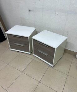 Two modern, two-tone (white and walnut/gray) bedside tables featuring two drawers and silver handles, similar to the "Marissa" or "Thomas" 2-drawer nightstands (white/walnut) available on the local market. - Image 3
