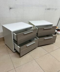 Two modern, two-tone (white and walnut/gray) bedside tables featuring two drawers and silver handles, similar to the "Marissa" or "Thomas" 2-drawer nightstands (white/walnut) available on the local market. - Image 4