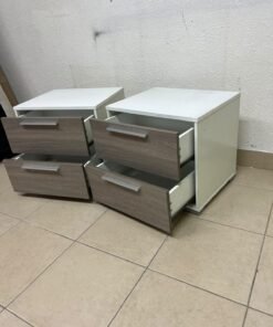 Two modern, two-tone (white and walnut/gray) bedside tables featuring two drawers and silver handles, similar to the "Marissa" or "Thomas" 2-drawer nightstands (white/walnut) available on the local market. - Image 5