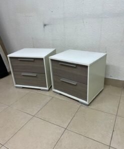 Two modern, two-tone (white and walnut/gray) bedside tables featuring two drawers and silver handles, similar to the "Marissa" or "Thomas" 2-drawer nightstands (white/walnut) available on the local market. - Image 9