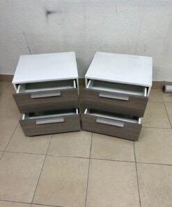 Two modern, two-tone (white and walnut/gray) bedside tables featuring two drawers and silver handles, similar to the "Marissa" or "Thomas" 2-drawer nightstands (white/walnut) available on the local market. - Image 8
