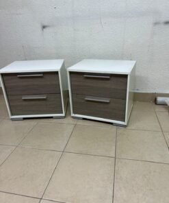 Two modern, two-tone (white and walnut/gray) bedside tables featuring two drawers and silver handles, similar to the "Marissa" or "Thomas" 2-drawer nightstands (white/walnut) available on the local market. - Image 6