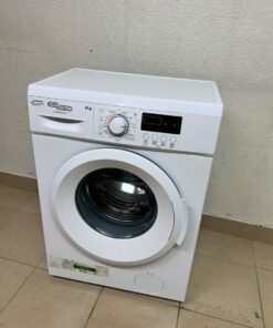 The image shows a Super General front-load washing machine (6 kg capacity, 1000 RPM, model similar to SGW6100NLED).