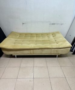 yellow velvet sofa bed with a tufted, segmented design. - Image 10