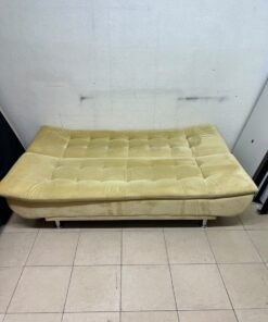 yellow velvet sofa bed with a tufted, segmented design. - Image 3