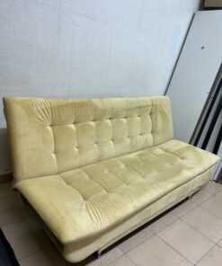 yellow velvet sofa bed with a tufted, segmented design. - Image 5
