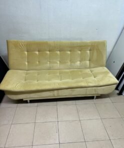 yellow velvet sofa bed with a tufted, segmented design. - Image 6