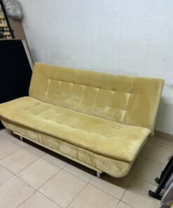 yellow velvet sofa bed with a tufted, segmented design. - Image 7