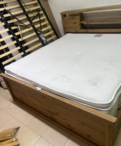 A modern-style wooden double bed (king or queen size) with a mattress, featuring a headboard equipped with shelves and storage cabinets—from Home Centre. - Image 11