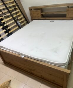 A modern-style wooden double bed (king or queen size) with a mattress, featuring a headboard equipped with shelves and storage cabinets—from Home Centre. - Image 13