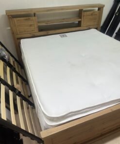 A modern-style wooden double bed (king or queen size) with a mattress, featuring a headboard equipped with shelves and storage cabinets—from Home Centre. - Image 5