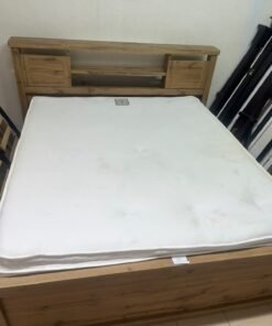 A modern-style wooden double bed (king or queen size) with a mattress, featuring a headboard equipped with shelves and storage cabinets—from Home Centre. - Image 7