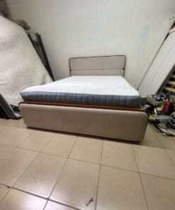 A bed with a mattress, featuring a solid wood frame—such as the "Oboro" or "Nordome" models available at Danube Home—in a super king size (160×200 cm), finished in beige with a brown wooden frame. - Image 12