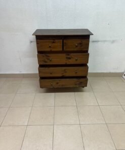 A classic chest of drawers made of solid wood (such as pine or a darker wood), featuring two small drawers at the top and four large, full-width drawers below; it is accented with small, round knobs and elevated wooden legs. - Image 6