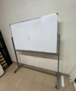 Double-sided, mobile magnetic whiteboard with a metal stand on wheels (Maxi Whiteboard).