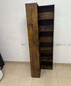 An L-shaped corner bookshelf, crafted from engineered wood in a dark, rustic brown (Vintage/Amber Pine) finish. - Image 6