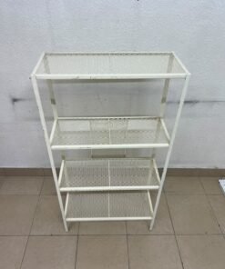 An IKEA shelving unit known as BAGGEBO, made of metal and finished in white. - Image 4