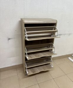 Slim 3-drawer shoe cabinet with a fold-out design, in a natural oak finish. - Image 10